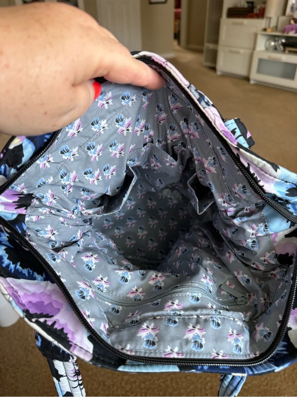 Vera Bradley Quilted Floral Tote in Black, Blue & Purple